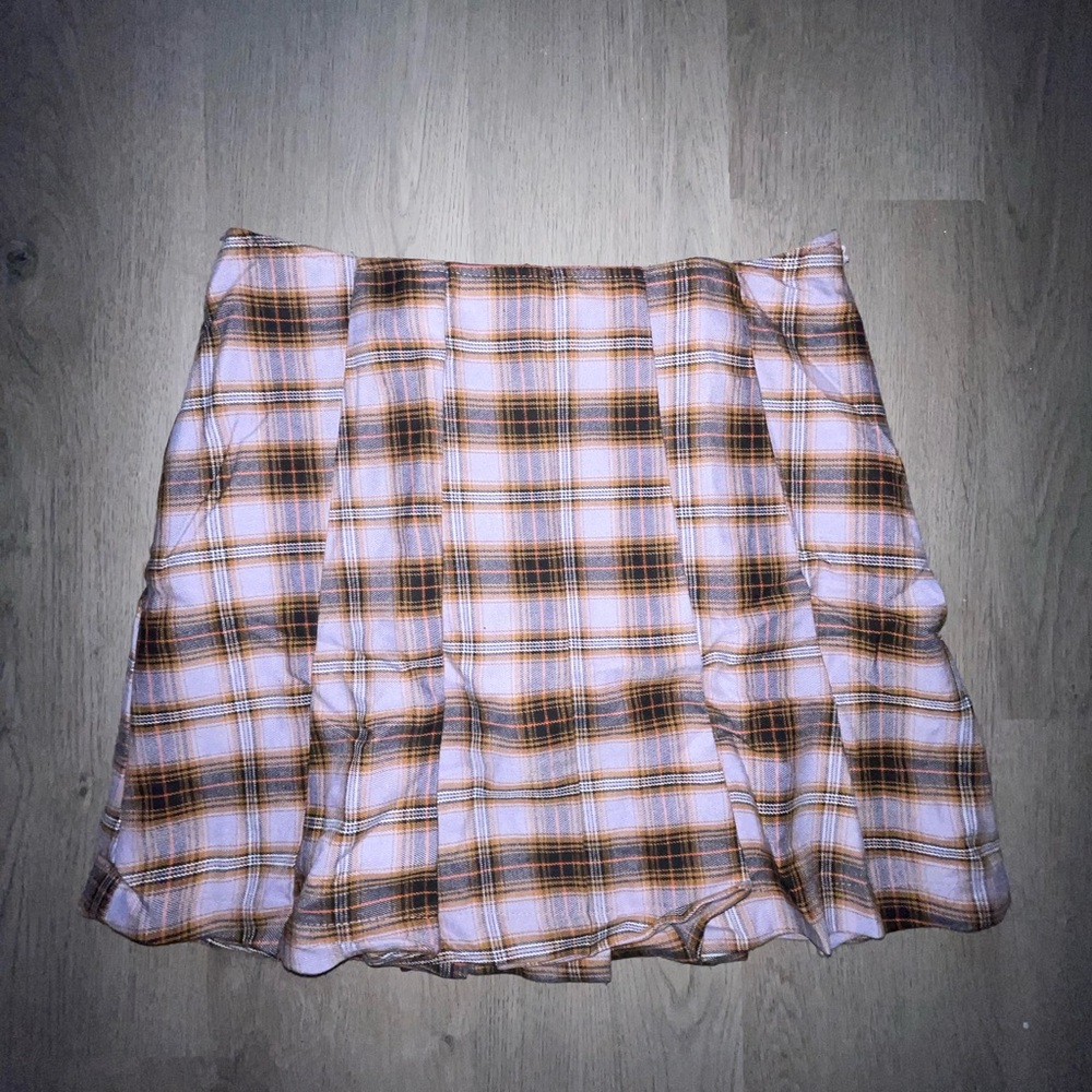 Plaid Mini Skirt - Brown and White